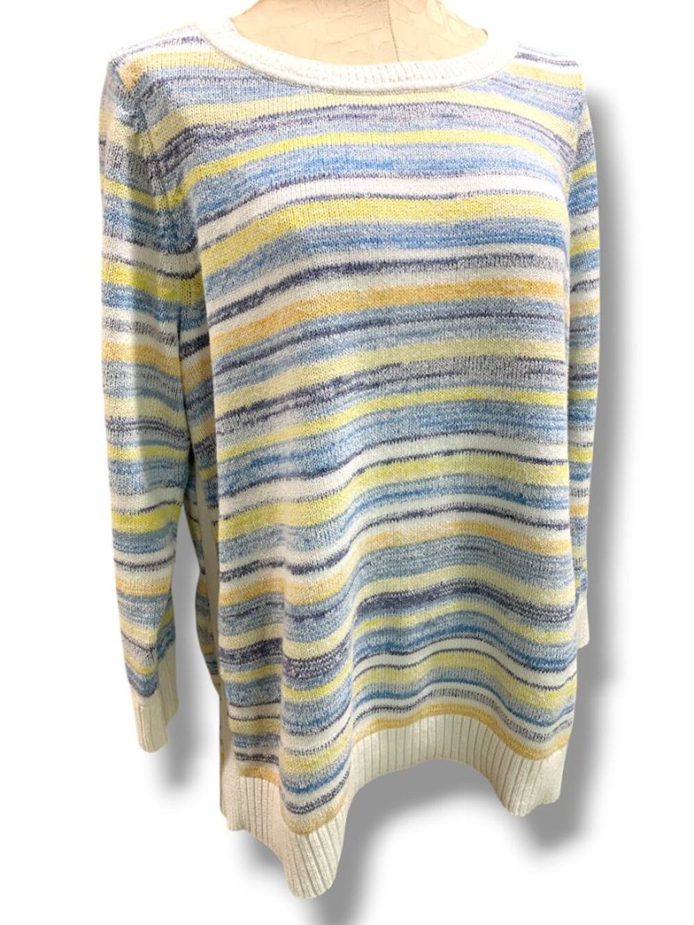 Size 1X T by Talbots Womens Striped Pullover Sweater Yellow Blue Cream